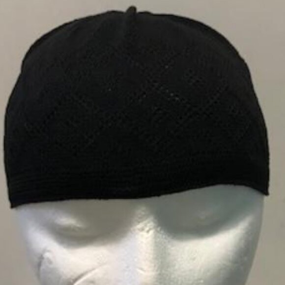 Turkish Knit Cotton Kufi Arafat Skull Cap Black - Picture 1 of 2